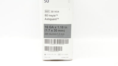 BD 381454 BD Insyte Autoguard Shielded IV Cath. 16Ga x 1.16inch - Box of 50